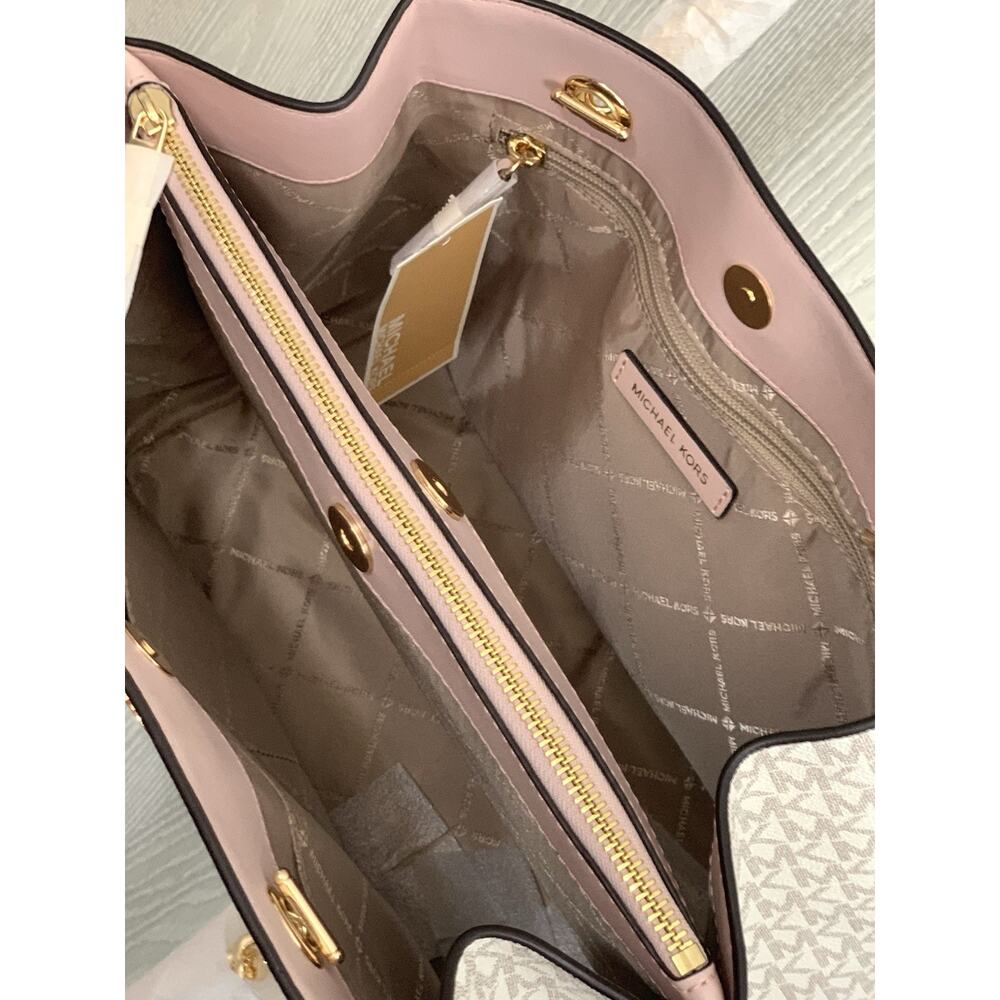 Michael Kors Teagan Large Logo Cream Powder Blush Long Drop Satchel NWT - Picture 7 of 10